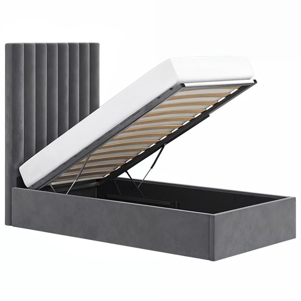 Solace+Co Everley Single Grey Velvet Ottoman Bed Image 3