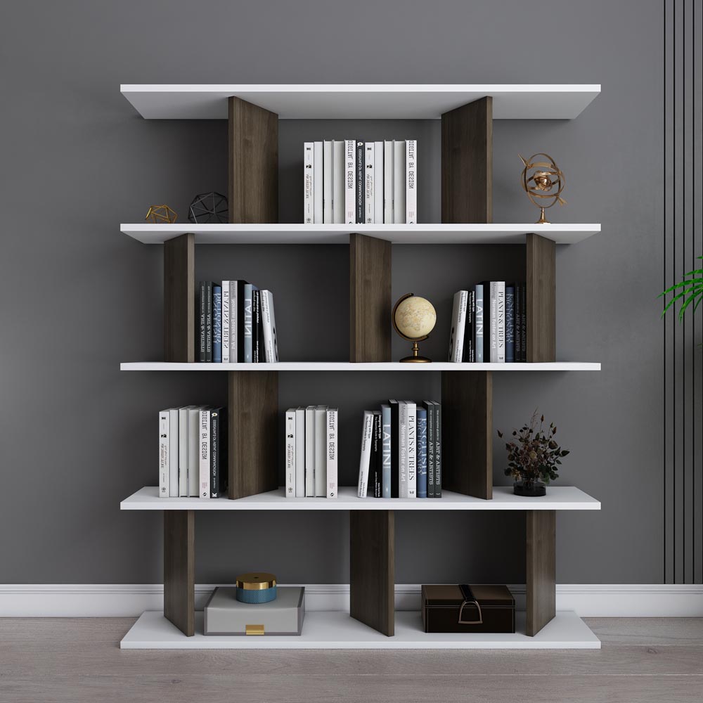 Decorotika Grace 10 Shelf White and Walnut Bookcase Image 5