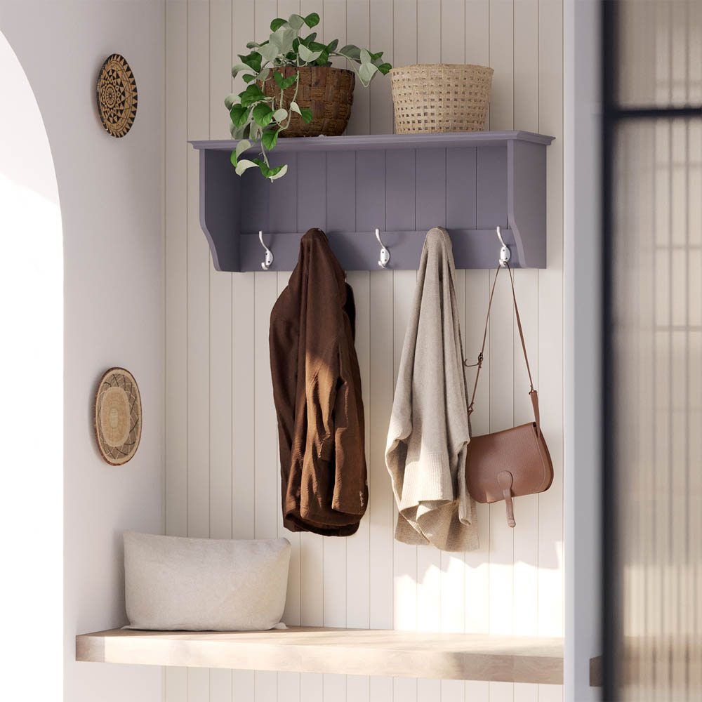 Homebase Grey Bevelled Coat Shelf with 5 Double Hooks Image 2
