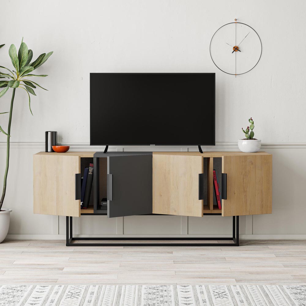 Decortie Tontini 4 Door Oak and Anthracite Grey TV Unit Image 4
