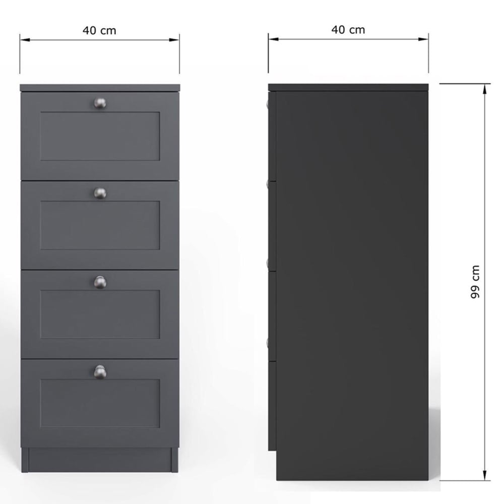 FWStyle Artus 4 Drawer Dark Grey Panelled Chest of Drawers Image 7