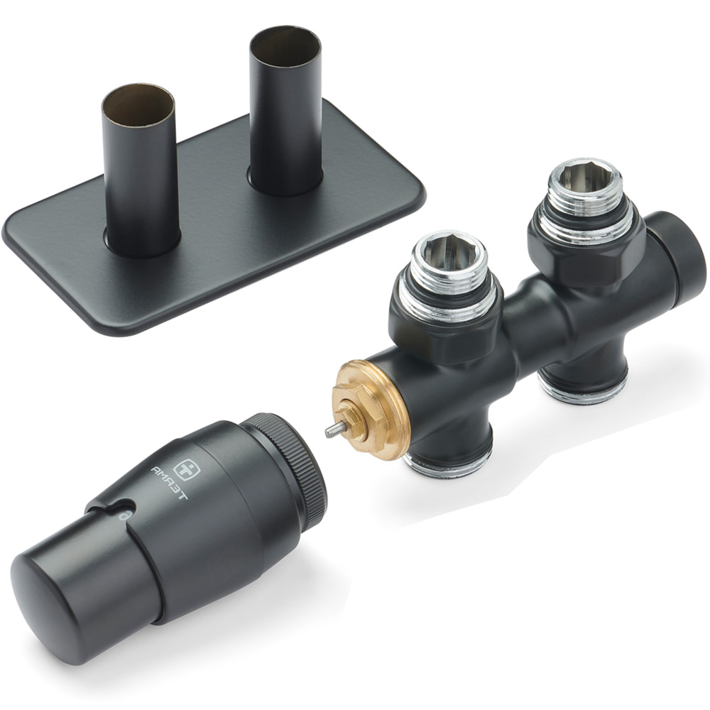 Terma Vario Sparkling Matt Black Twins Straight Integrated Thermostatic Radiator Valve Set 50mm Image 3
