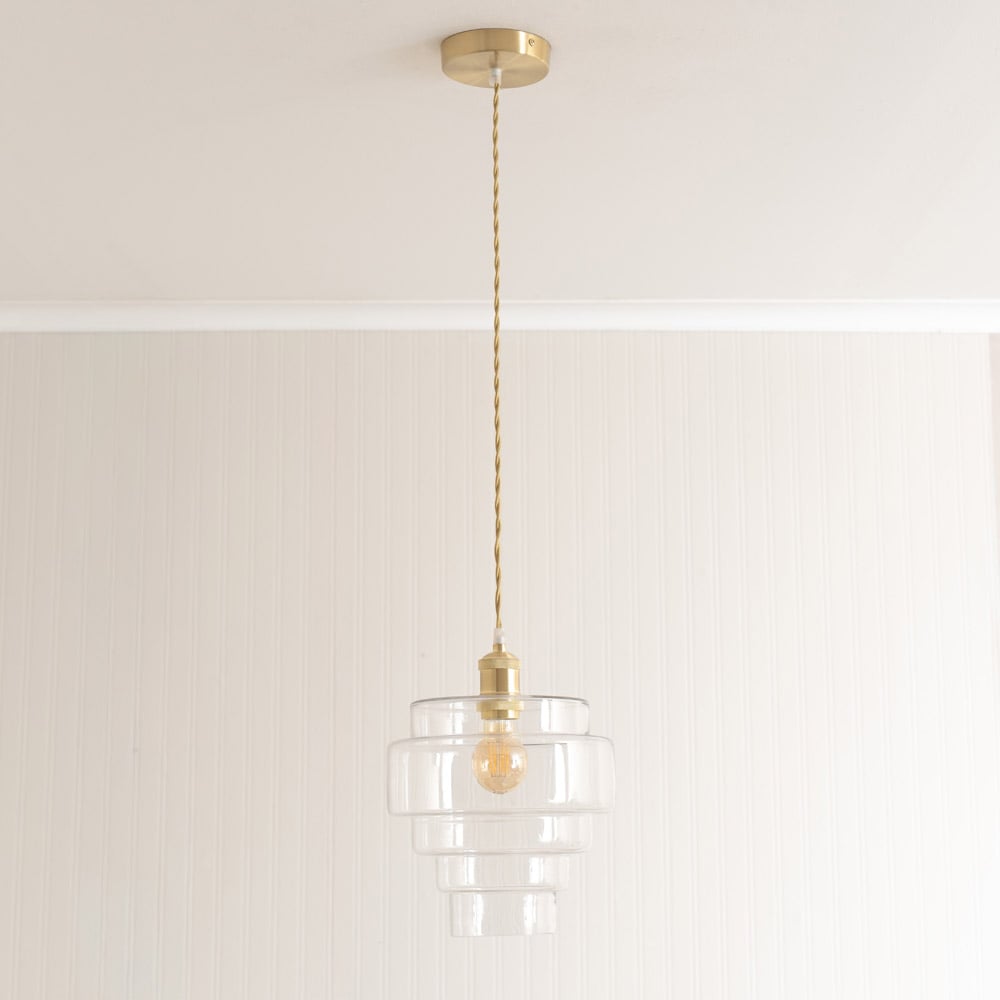 ValueLights Lane 5 Tier Clear Glass Shade Brushed Gold Single LED Ceiling Pendant Light Image 5