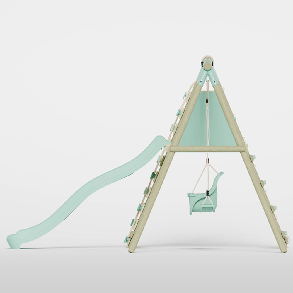 Mercia Wooden Round Pole Single Swing and Baby Seat Swing Set with Climbing Wall and Slide Image 5