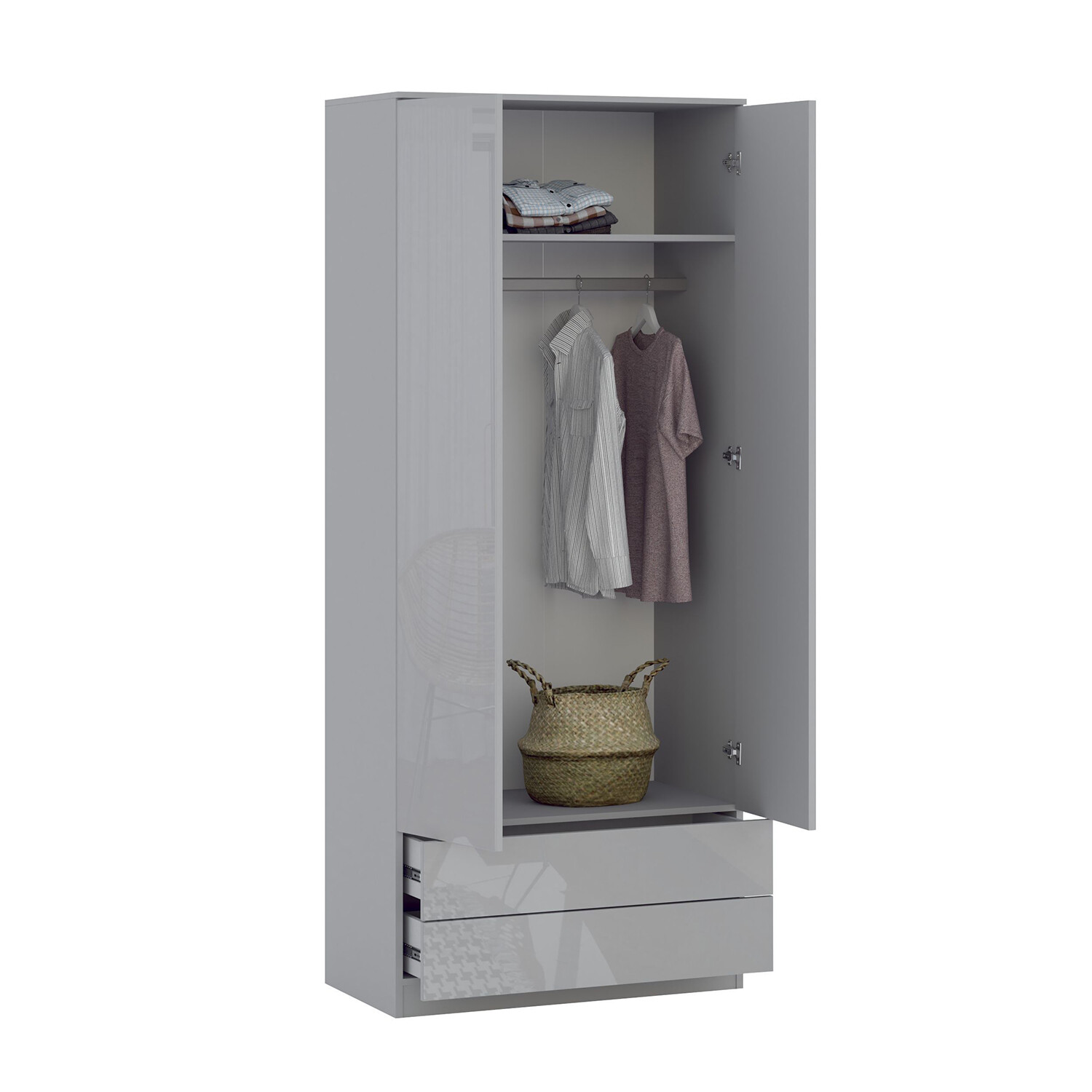 Shard 2 Door 2 Drawer Glossy Grey Wardrobe Image 5