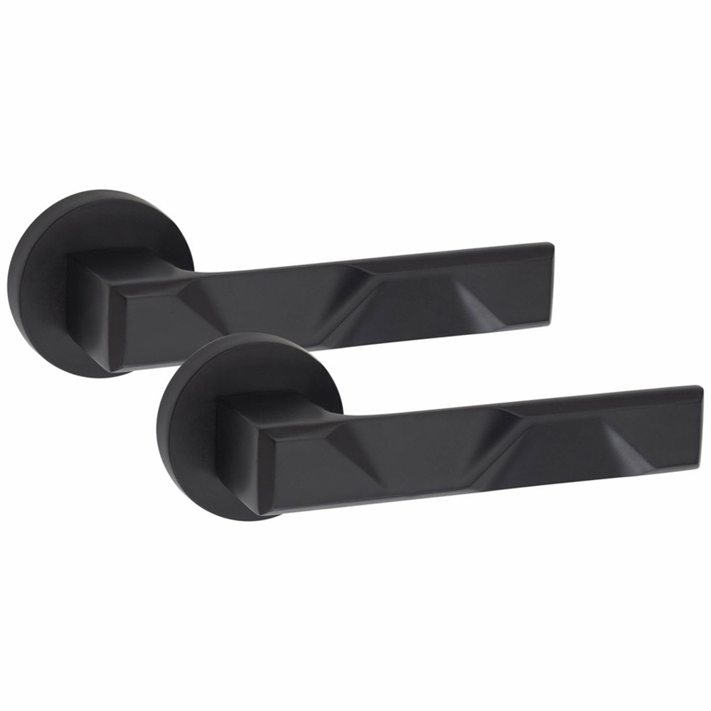 Golden Grace Matt Black Modern Nova Euro Lock Door Handle Set 70mm Image 2