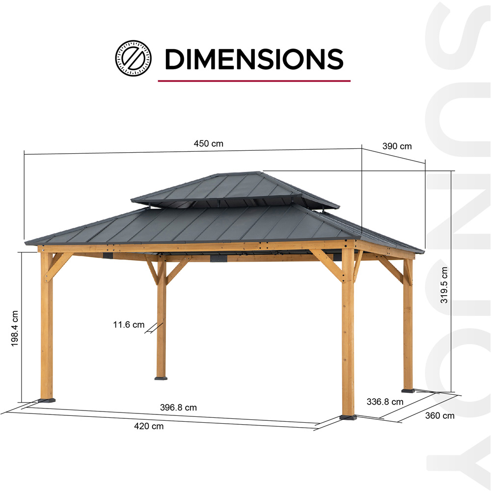 Sunjoy Rimo 3.9 x 4.5m Anthracite Cedar Wood Gazebo Image 7