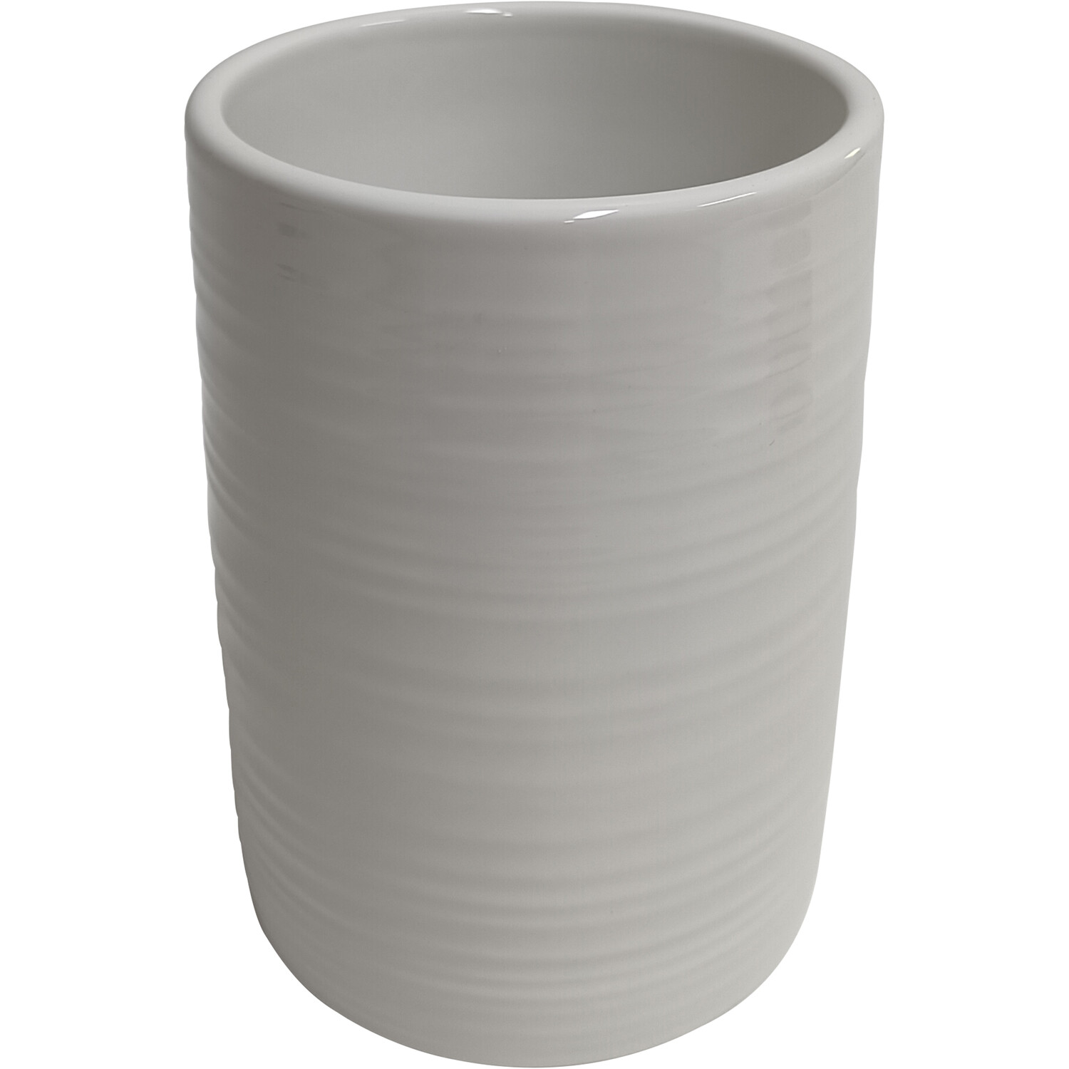 Ribbed Canister with Wood Lid - White Image 3
