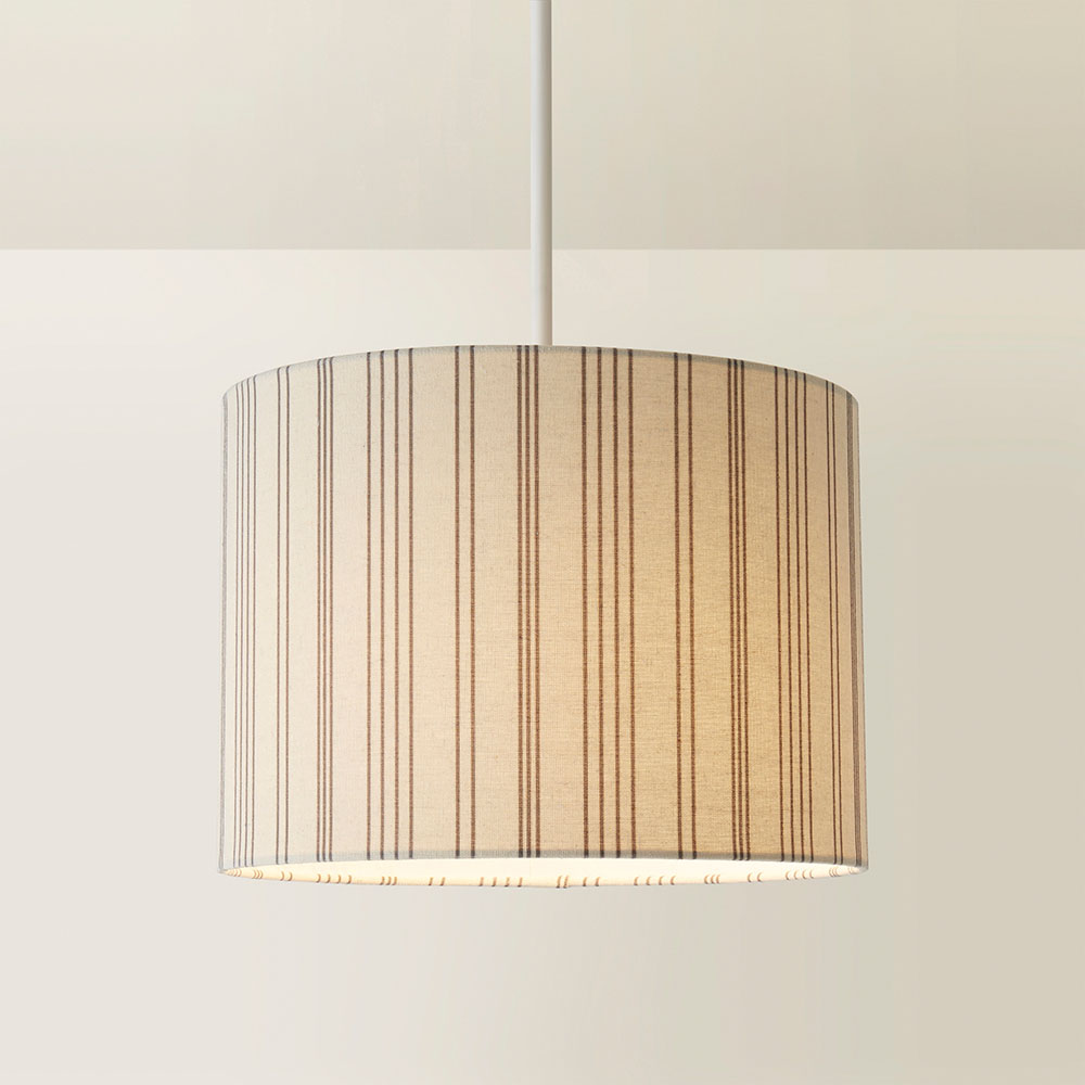 ValueLights Hallie Natural Linen Stripe Detail Large Drum Ceiling Pendant Lamp Shade Image 5