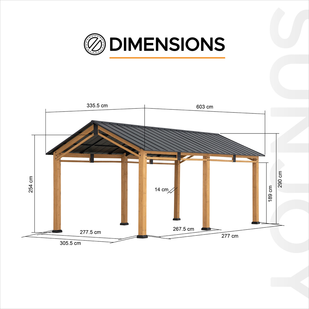 Sunjoy Diran 6.03 x 3.36m Anthracite Cedar Wood Gazebo Image 7