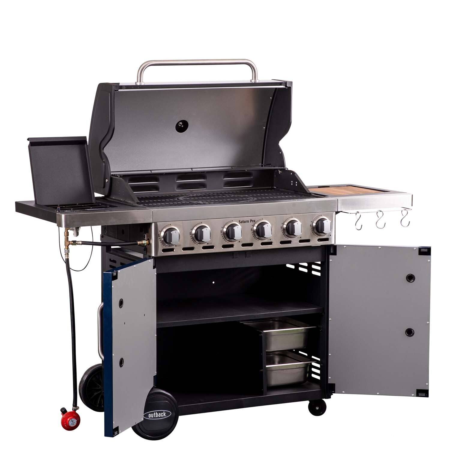 Outback Saturn Pro Blue and Silver 6 Burner Gas BBQ Image 15