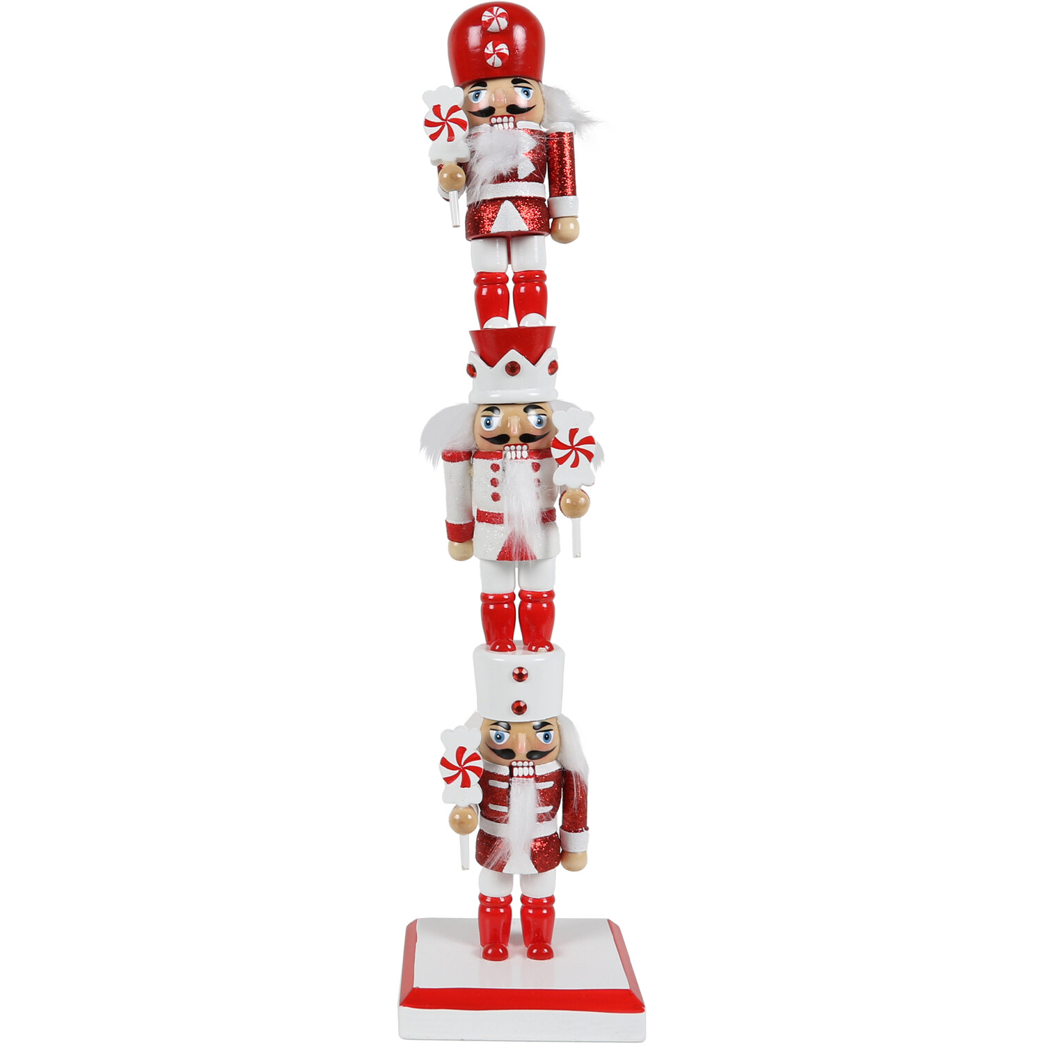 Stacked Candy Cane Nutcrackers - Red & White Image 1