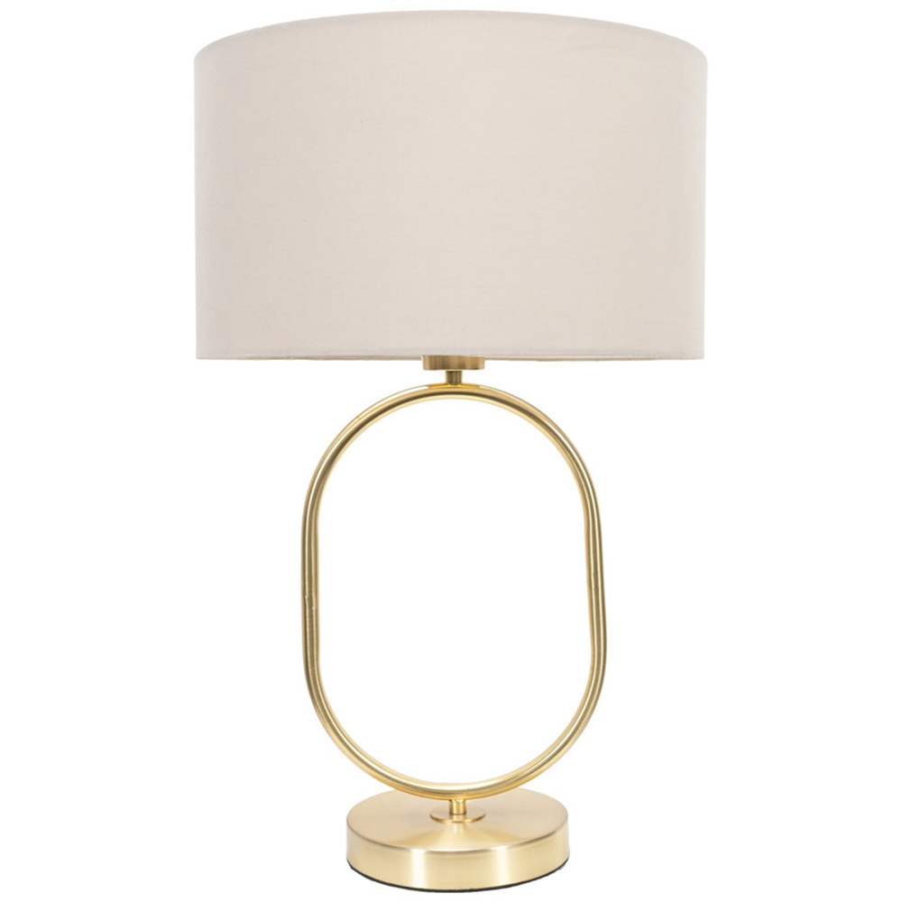 ValueLights Antonia Natural Fabric Drum Lamp Shade Brushed Gold Oval LED Table Lamp Image 1