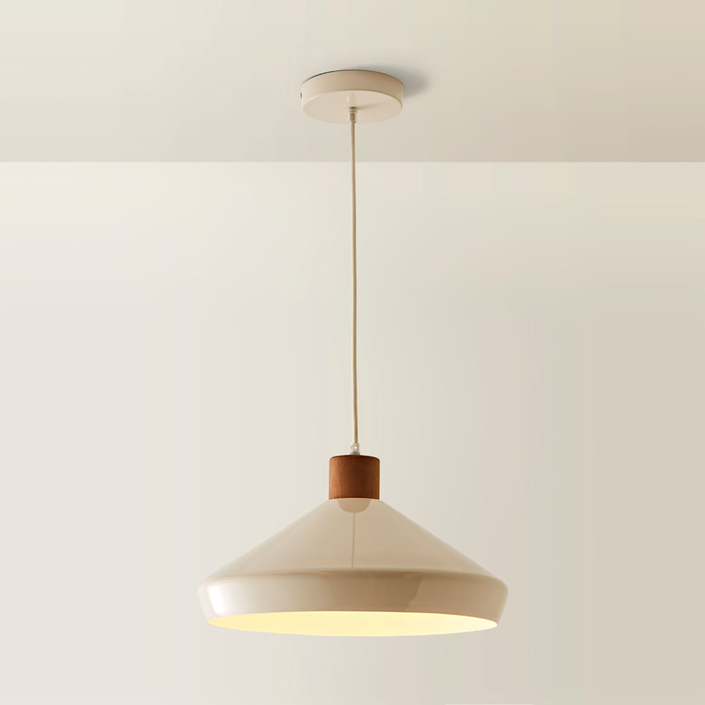 ValueLights Parker Cream and Walnut Pendant Light and Bulb Image 3