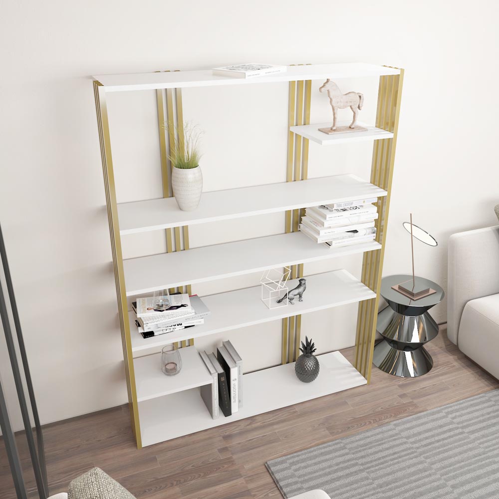 Decorotika Jeni 6 Shelf White and Gold Bookcase Image 4