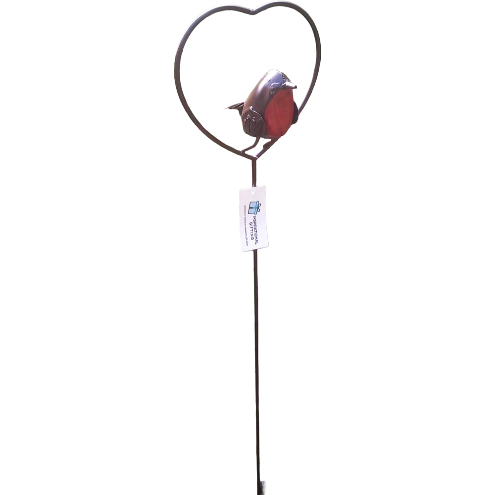 Inspirational Gifting Red Robin in a Heart Garden Plant Stake 1m Image 3
