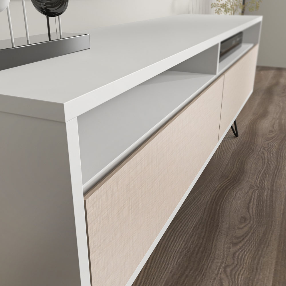 Decorotika Flay 2 Door 2 Shelf White and Beige TV Unit Image 5