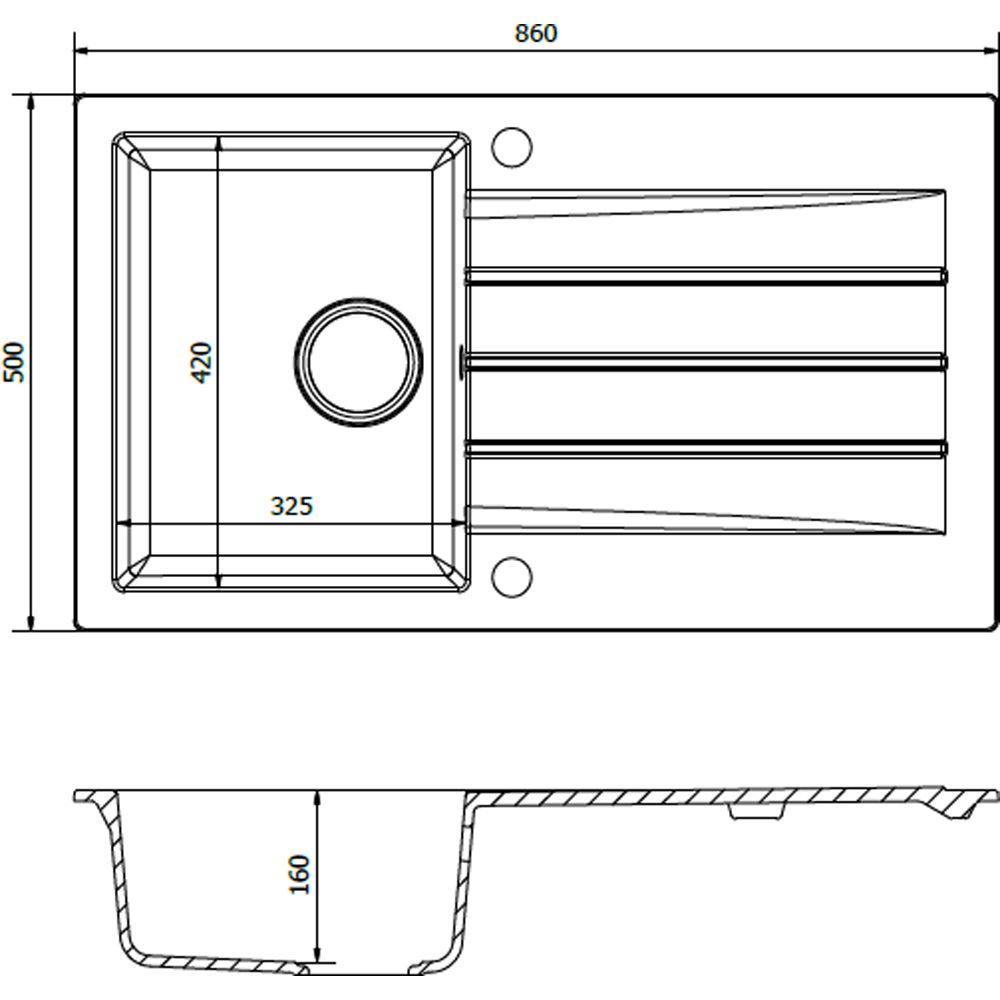 Reginox Valence 10 BS Grey Silvery Single Bowl Granite Sink 500 x 860mm Image 3