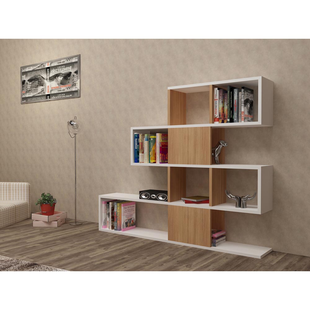 Decorotika Karlin 9 Shelf White and Teak Modern Bookcase Image 6