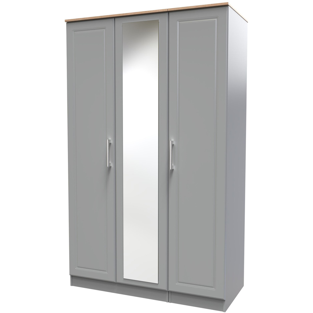 Crowndale Kent 3 Door Dusk Grey and Bardolino Oak Mirror Wardrobe Image 4
