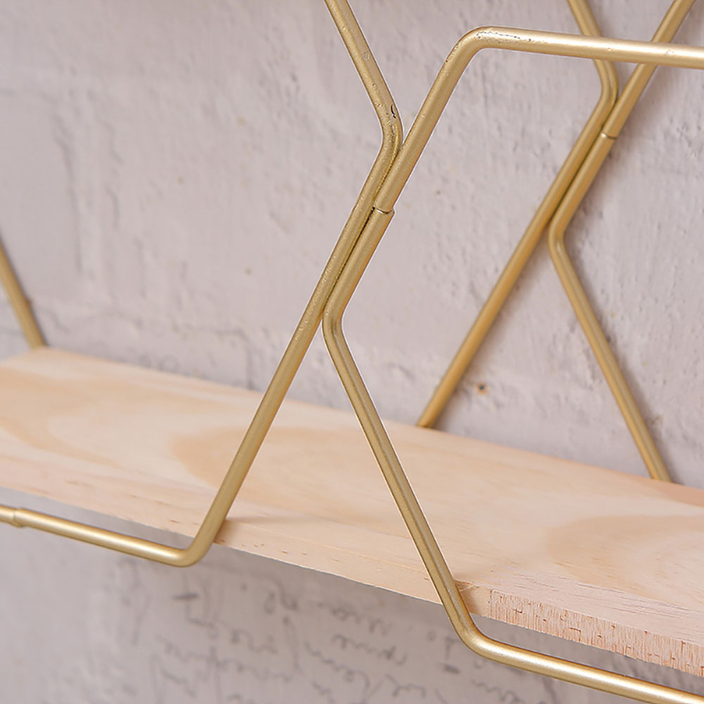 Living and Home 2 Tier Gold Framed Wall Hanging Floating Hexagonal Wall Shelf Image 6