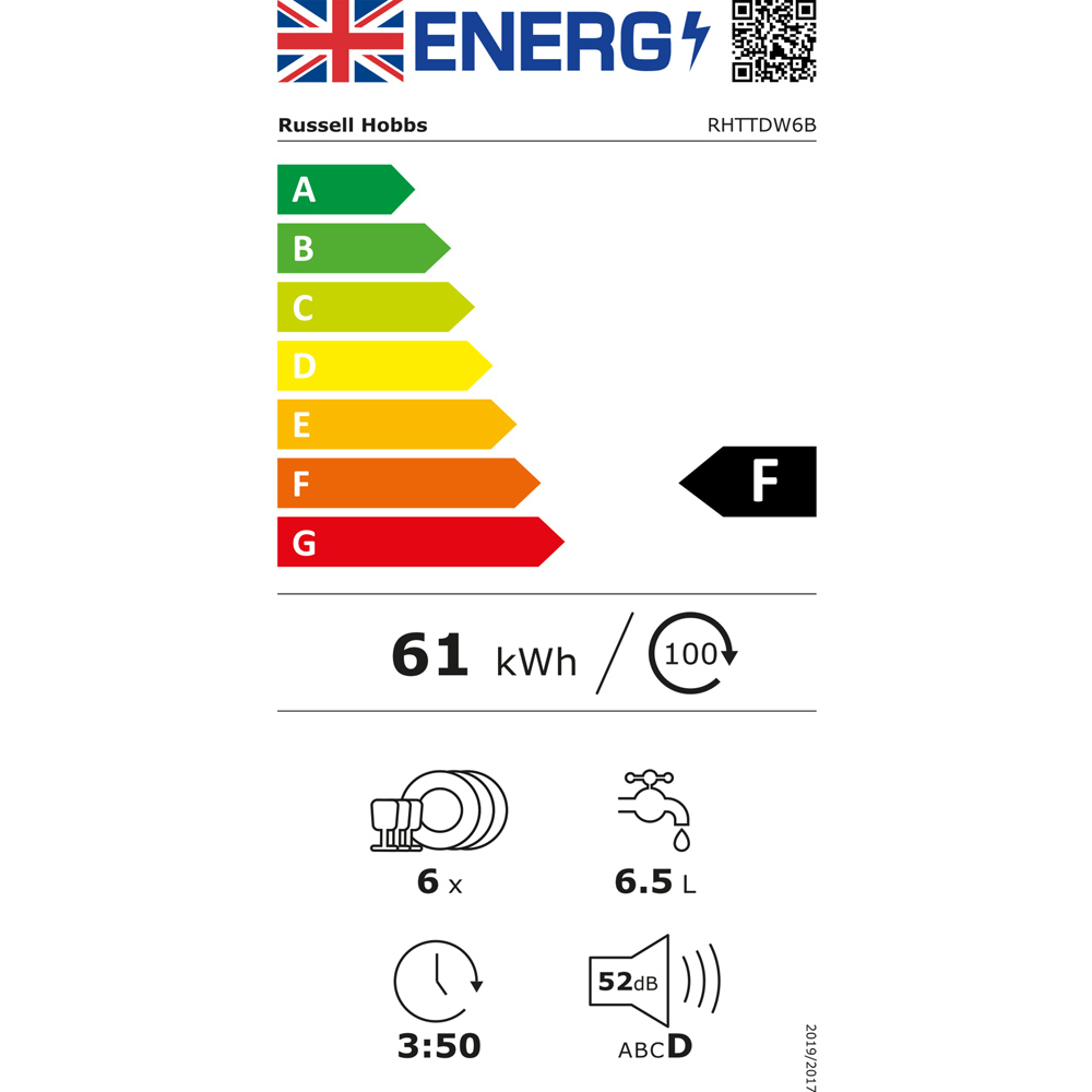 Russell Hobbs RHTTDW6B Black 6 Place Setting Table Top Dishwasher Image 8