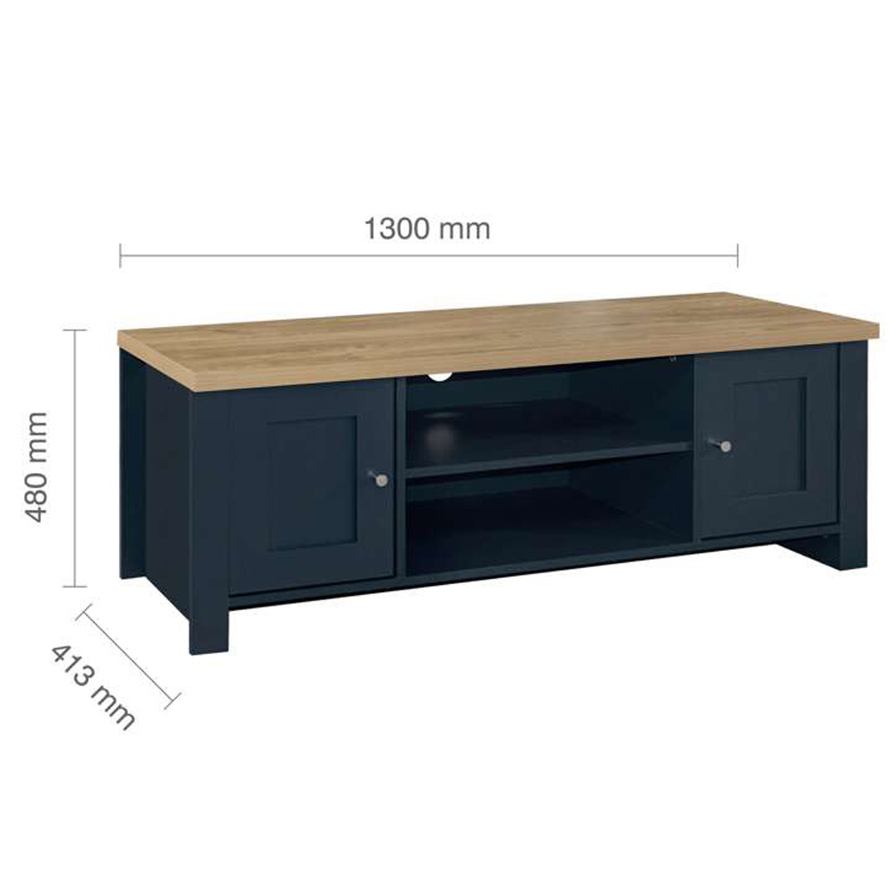 Highgate 2 Drawer 2 Shelf Navy Blue Oak Large TV Unit Image 8