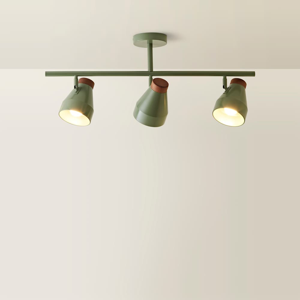 ValueLights Parker 3 Way Green and Walnut Ceiling Light and Bulbs Image 3