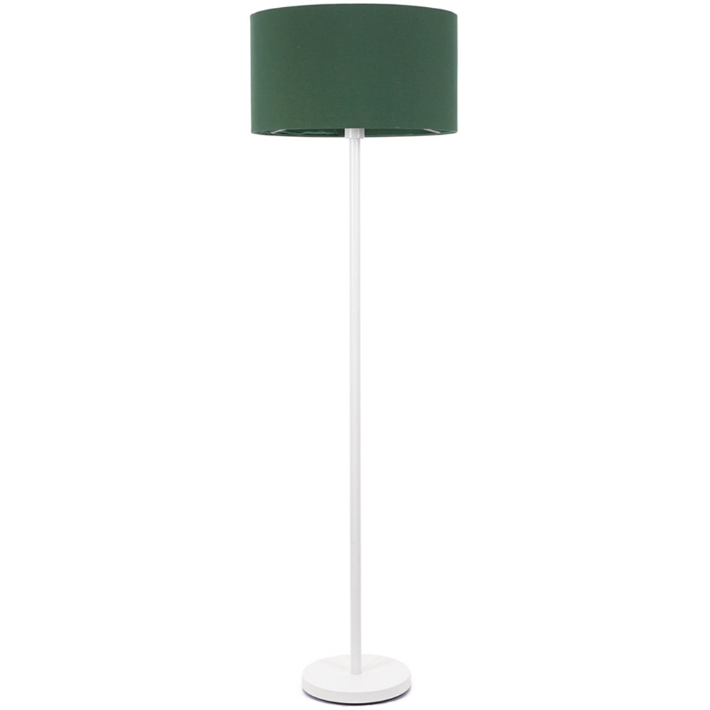 ValueLights Charlie Forest Green Drum Shade White Single Stem LED Floor Lamp Image 1