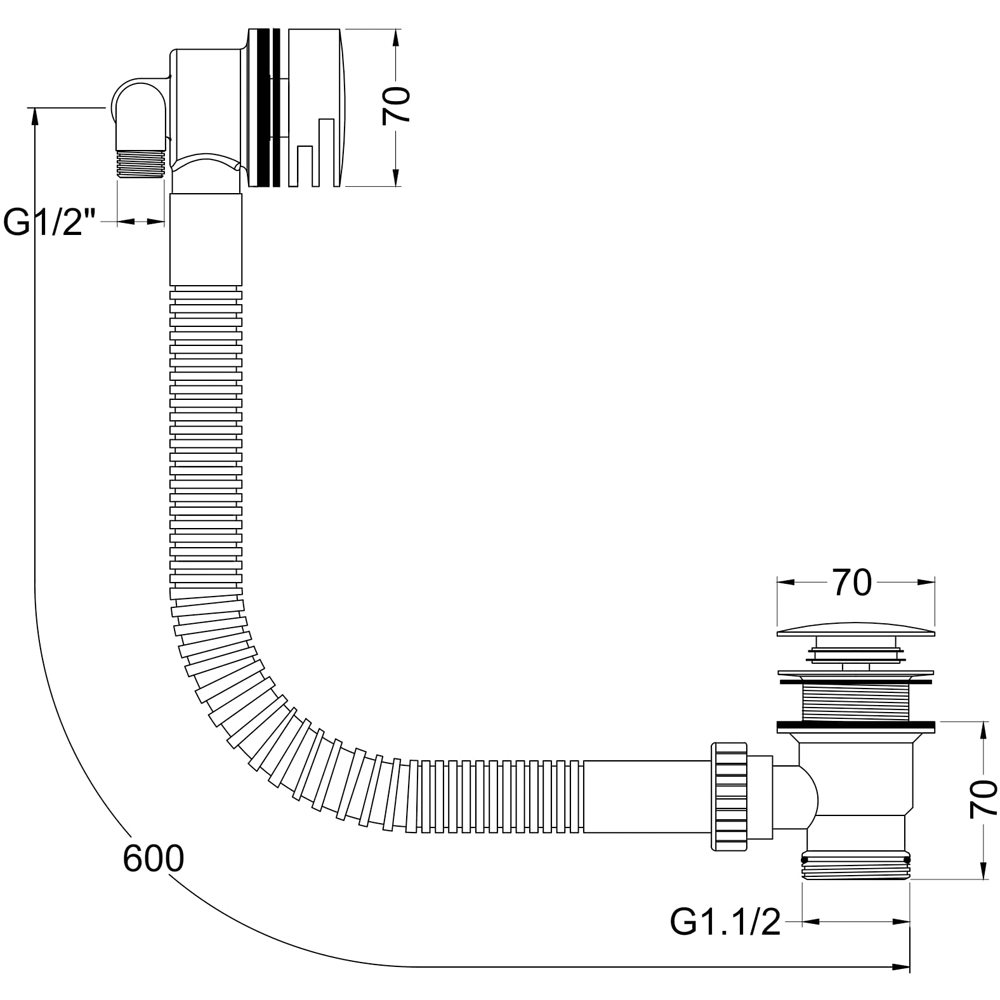 nuie BC Designs Chrome Free Flow Bath Filler 600 x 70 x 70mm Image 2
