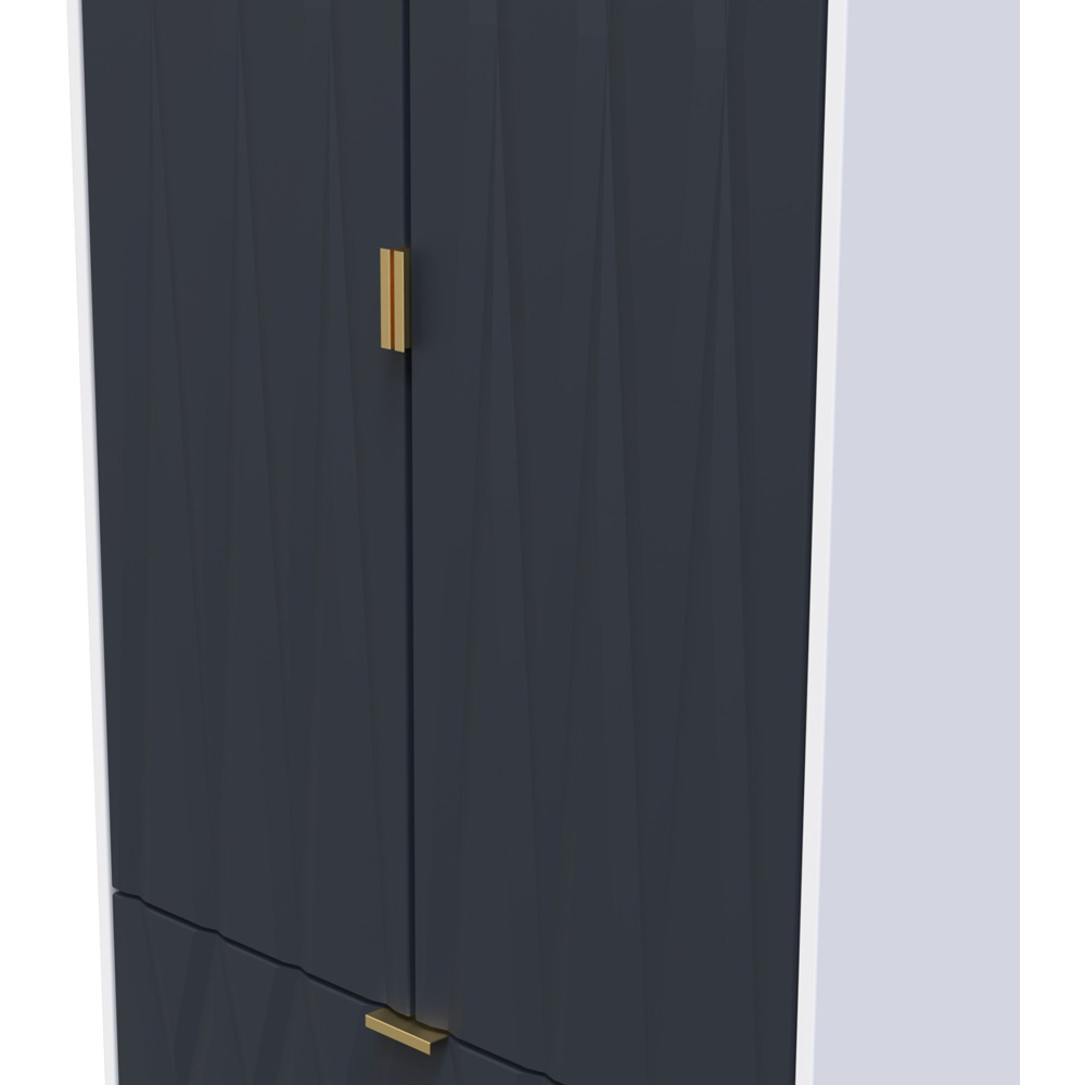 Crowndale Diamond Ready Assembled 2 Door 2 Drawer Matt Indigo and White Tall Double Wardrobe Image 7