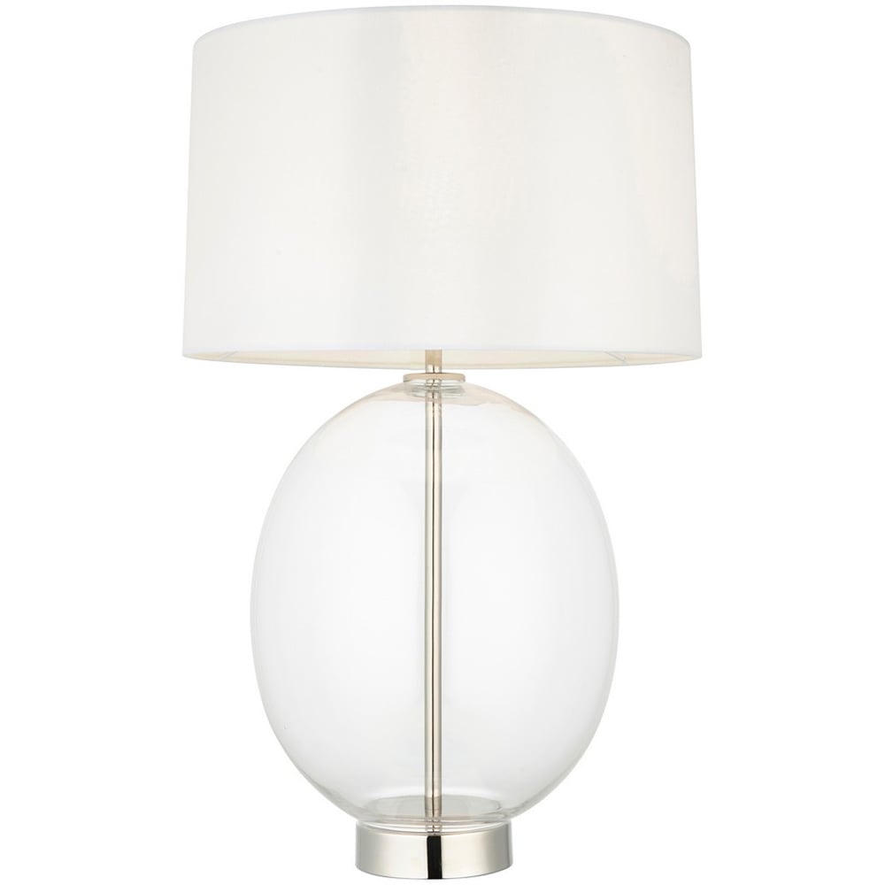 Merano Lecce Glass Bright Nickel Plate Vintage White Fabric Shade Table Lamp Image 1