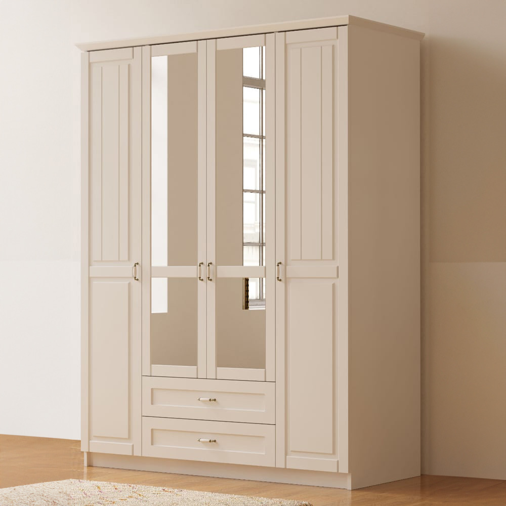 Evu Charlotte 4 Door 2 Drawer White Mirror Wardrobe Image 3