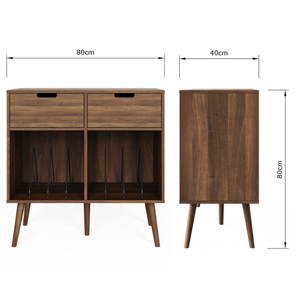 GFW Jaxon 2 Drawer 2 Shelf Walnut Turntable Stand Image 8