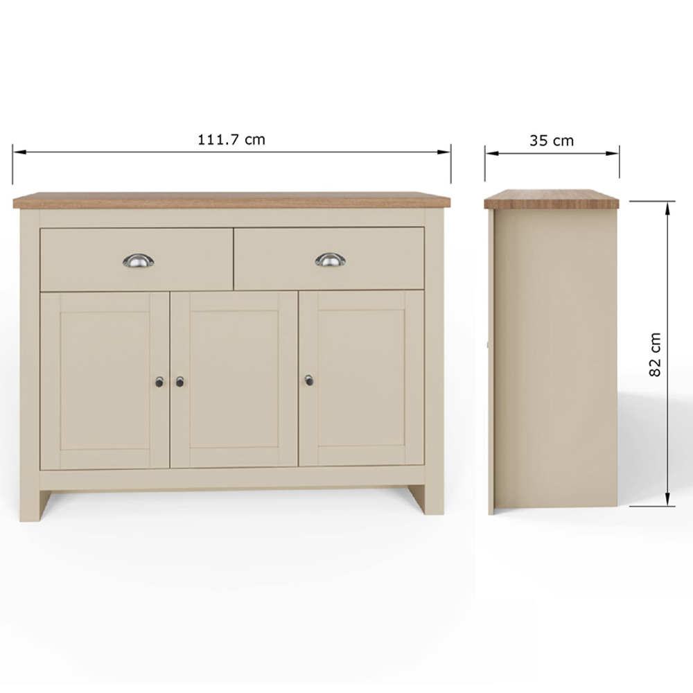 GFW Lancaster 3 Door 2 Drawer Cream Large Sideboard Image 9