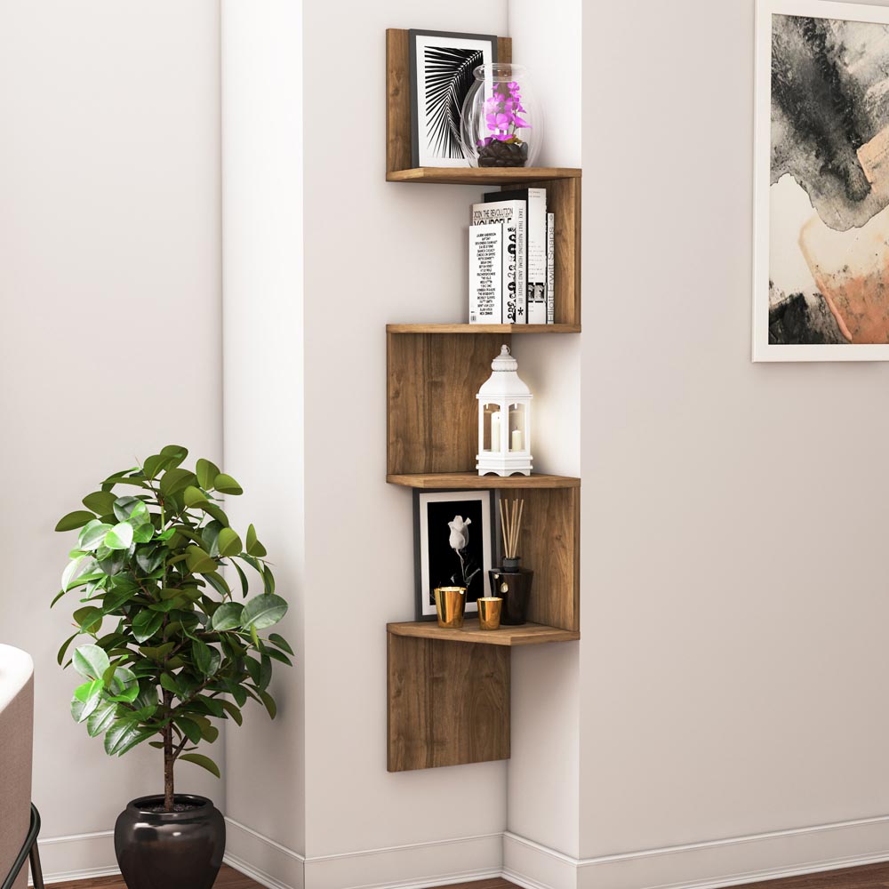 Decorotika Desaldo 4 Shelf Walnut Corner Wall Mounted Shelving Unit Image 6