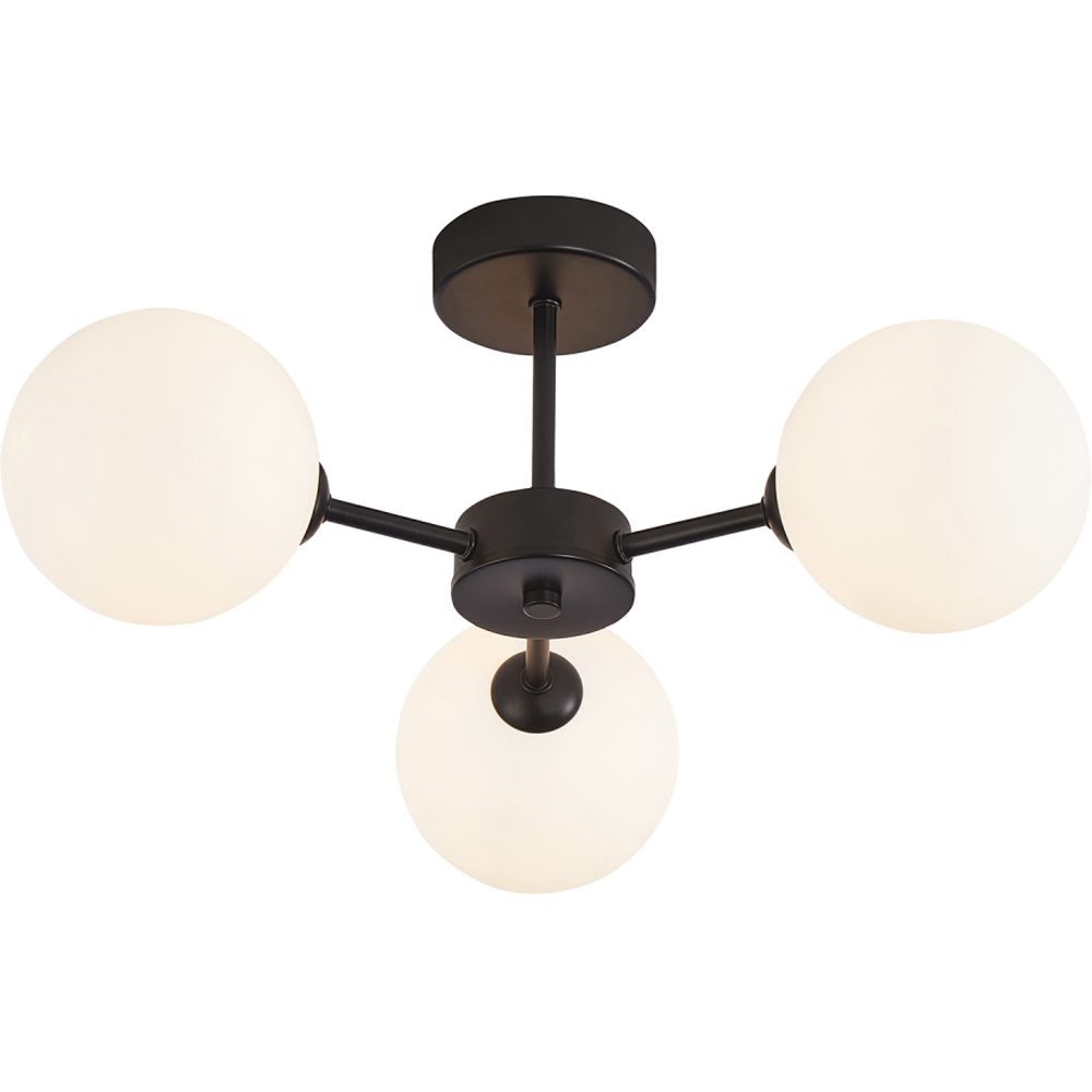 Contemporary Matte Black Ceiling Light with Opal White Globe Glass Shade Image 4