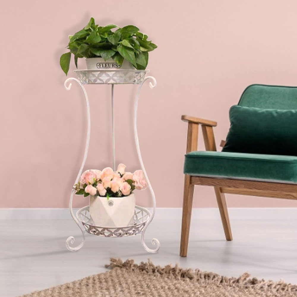Vintage Plant Stand White 2-Shelf Image 5