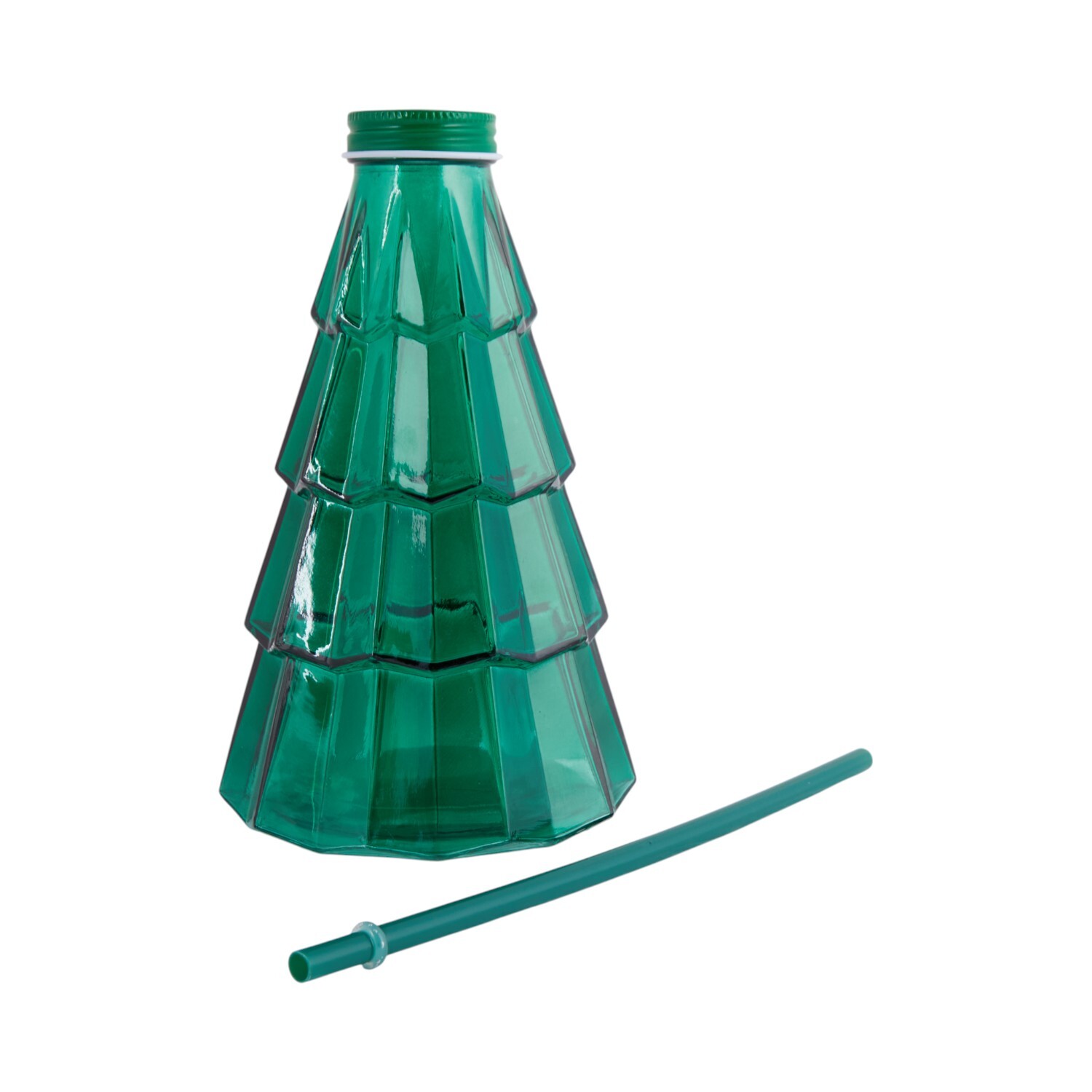 Xmas Tree Glass With Straw Green Image 3