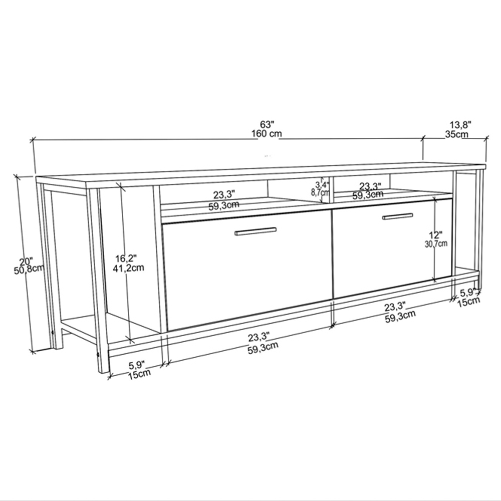 Decorotika Omar 2 Door 4 Shelf Oak and Black TV Unit Image 6