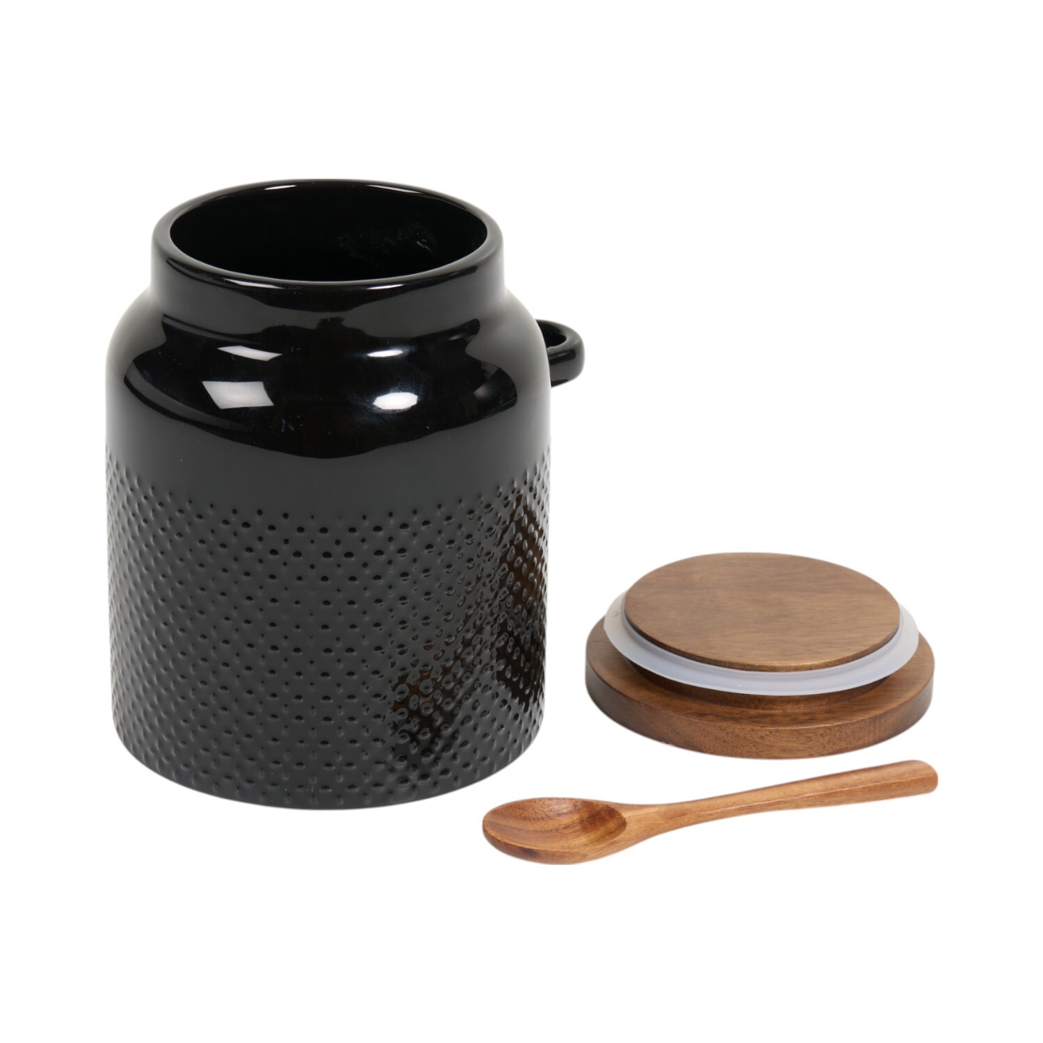 Black Canister with Acacia Lid and Spoon Image 3