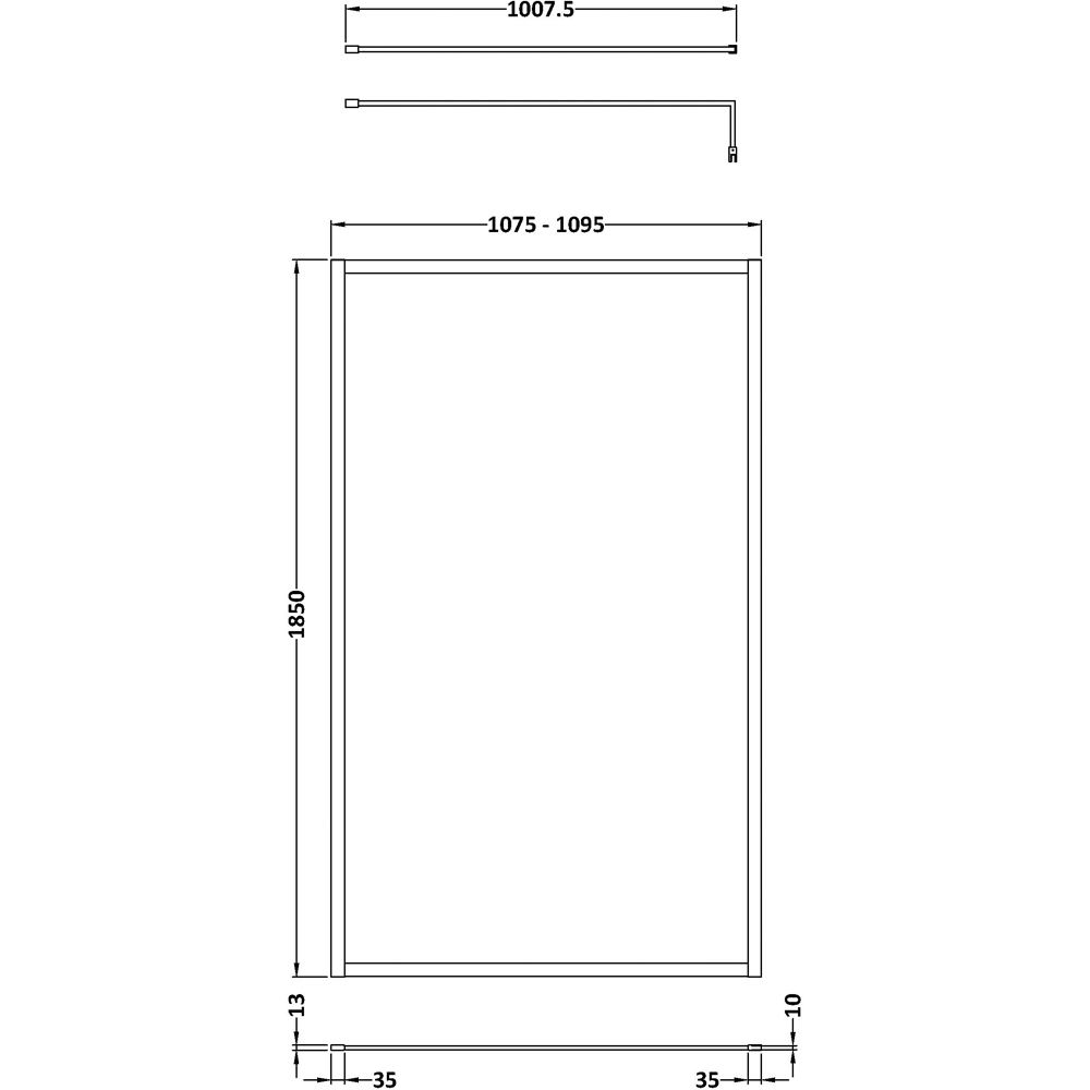 nuie Matt Black Full Outer Framed Wetroom Screen 1850 x 1100mm Image 2
