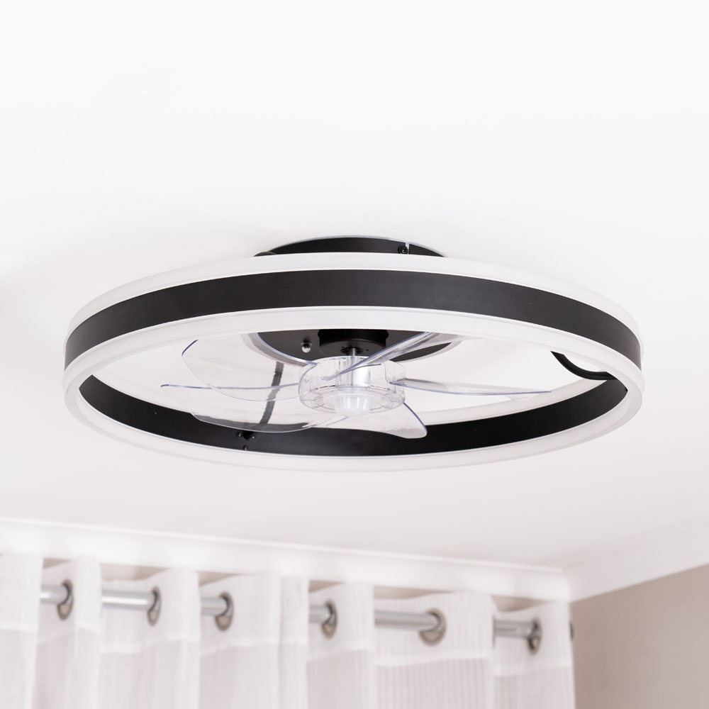 ValueLights Infinity Matt Black Circle Integrated LED Ceiling Fan with Remote Control Image 2