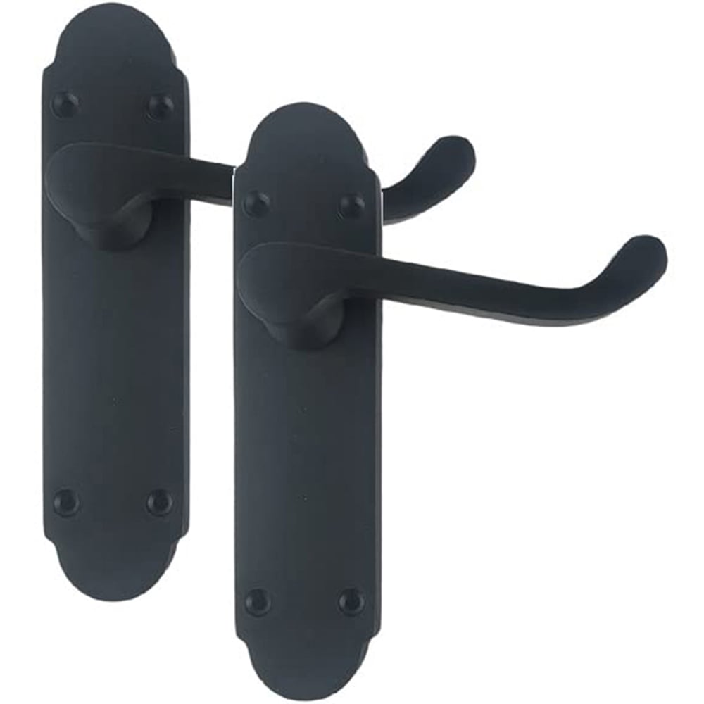 Golden Grace Matt Black Victorian Epsom Shaped Latch Door Handle Pair 168 x 40mm 6 Pack Image 2