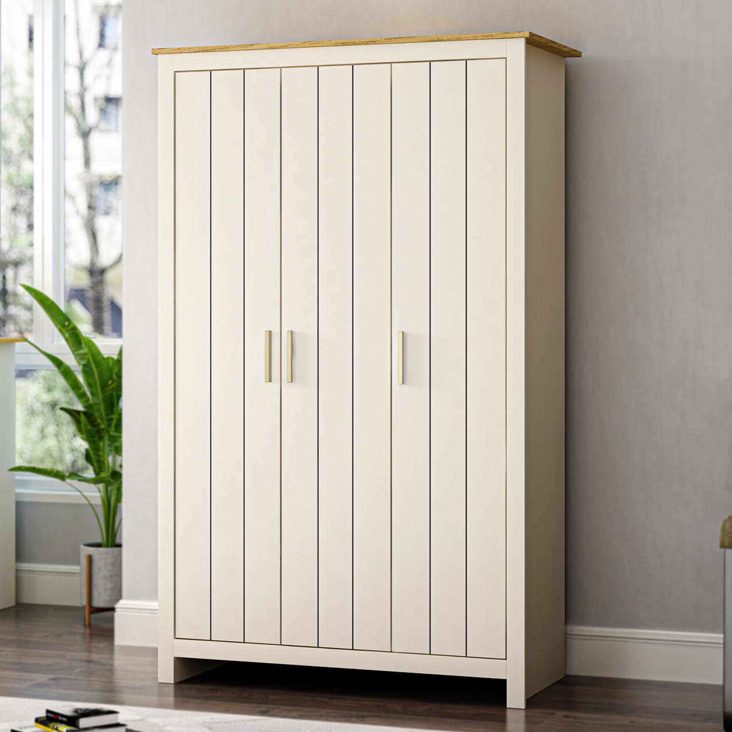Lexington 3 Door Cream Gold Handle Wardrobe Image 2