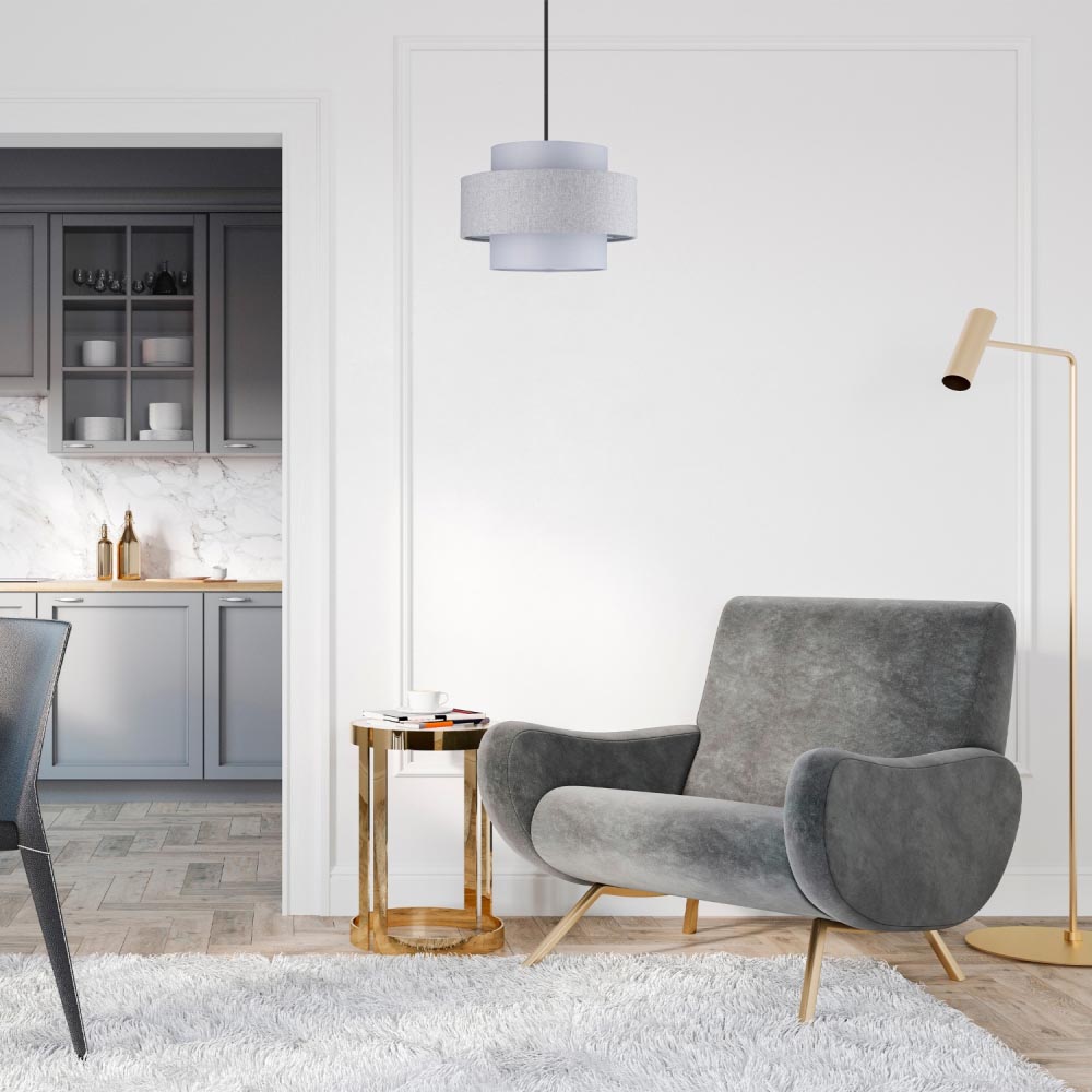 Happy Homewares Herringbone 3 Tier Grey Linen and Cotton Pendant Shade Image 2