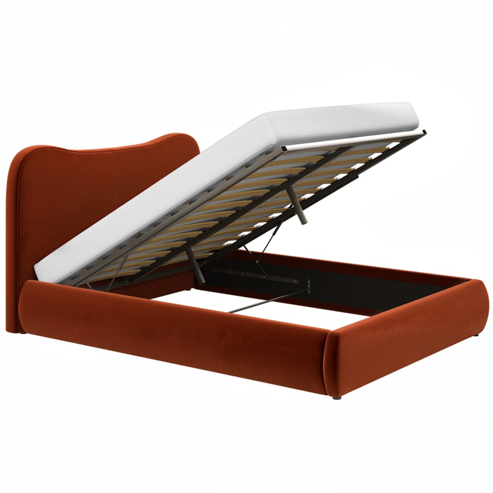 Solace+Co Ember King Size Orange Velvet Ottoman Bed Image 3