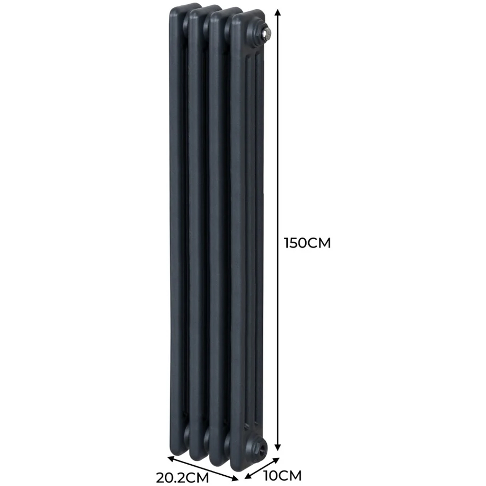Monster Shop 2348 BTU Anthracite Grey Traditional 3 Column Radiator 1500 x 202mm Image 6