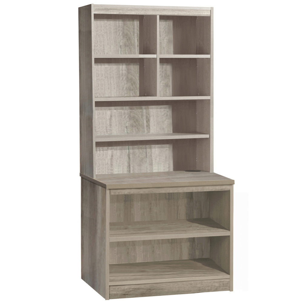 R White Cabinets 8 Shelf Grey Desk Height Bookcase with Hutch Image 2