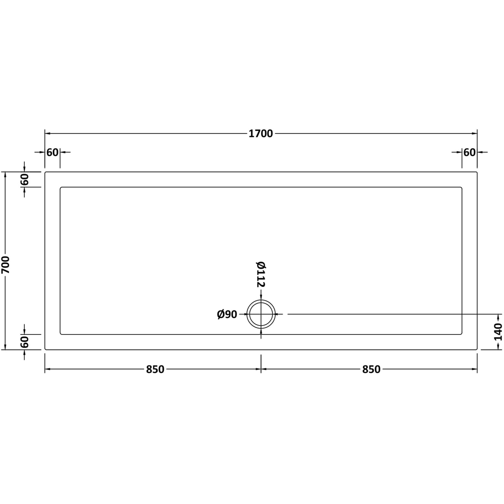 nuie White Rectangular Slimline Shower Tray 1700 x 700mm Image 2